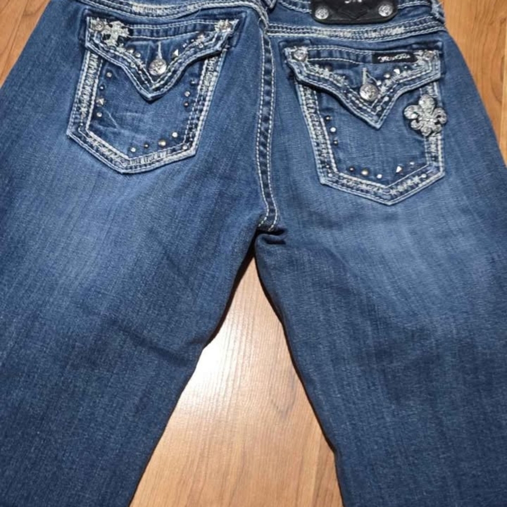 Miss Me Blue Boot Cut Jeans with Embellished Pockets